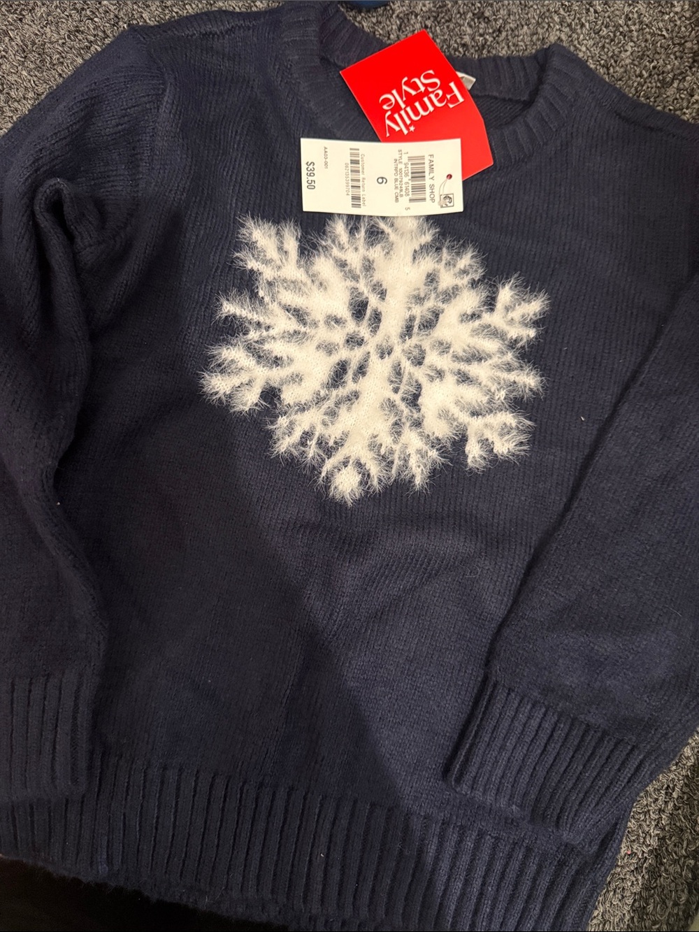 Navy Snowflake Sweater with White Center Motif